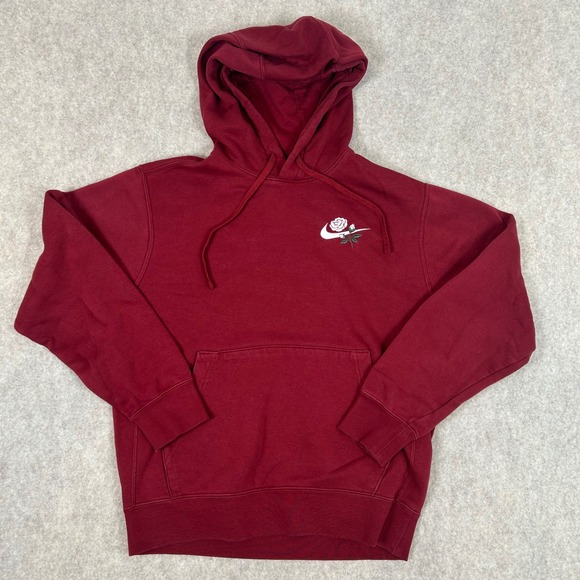 Nike Other - Nike Hoodie Mens Small Burgundy Rose Swoosh Embroidered Fleece Pullover 1036